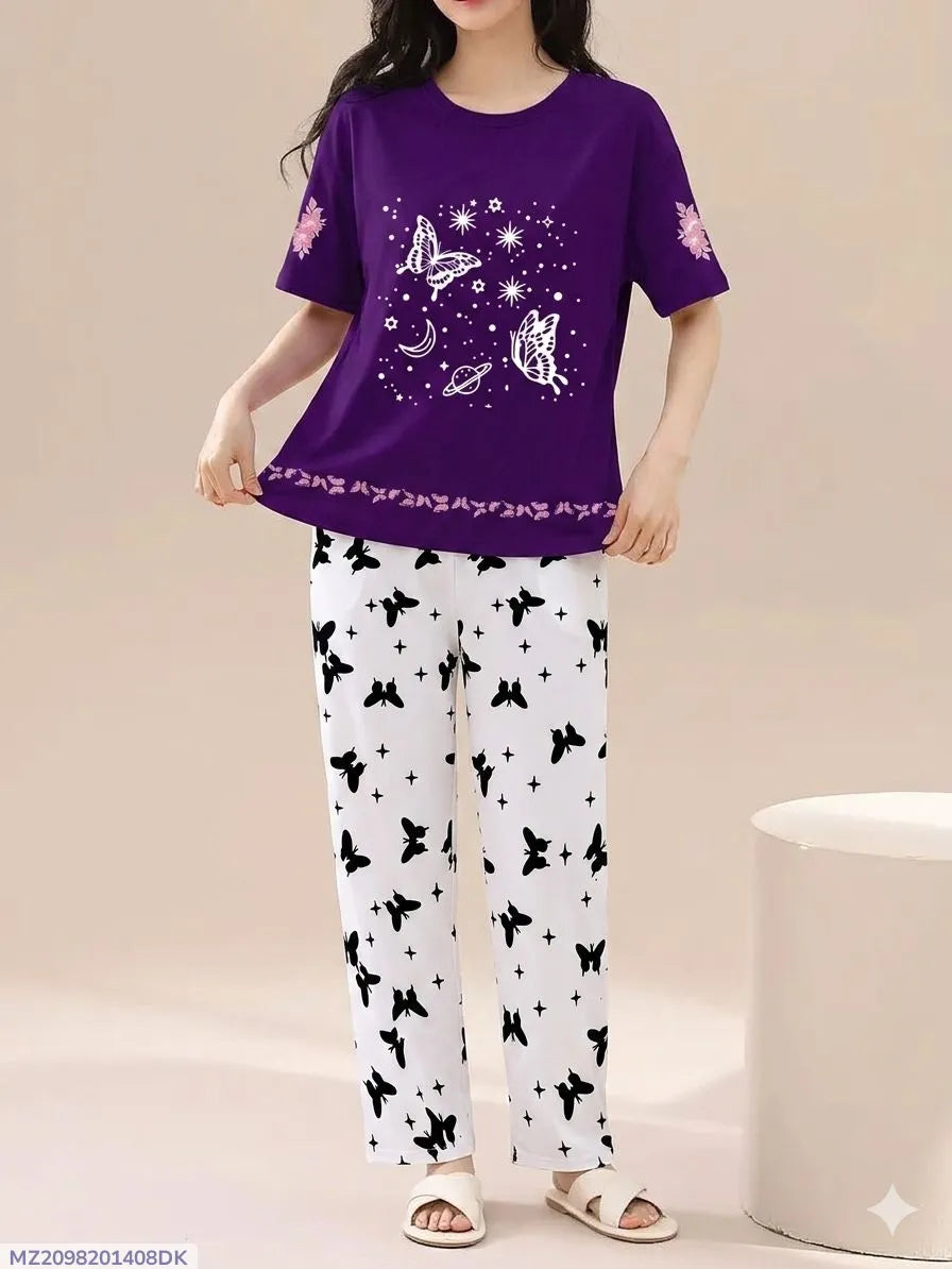 2 Pcs Women's Stitched Cotton Jersey Printed Night Suit