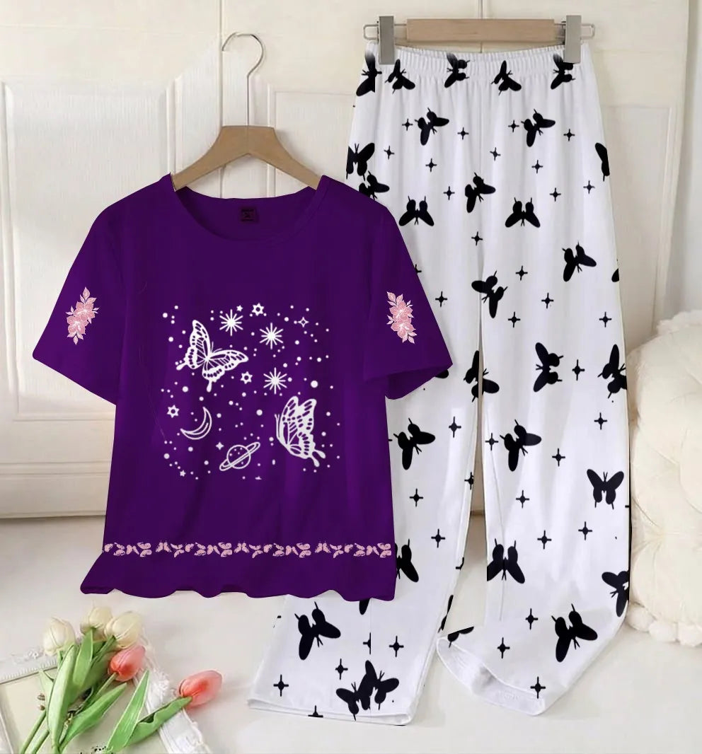 2 Pcs Women's Stitched Cotton Jersey Printed Night Suit