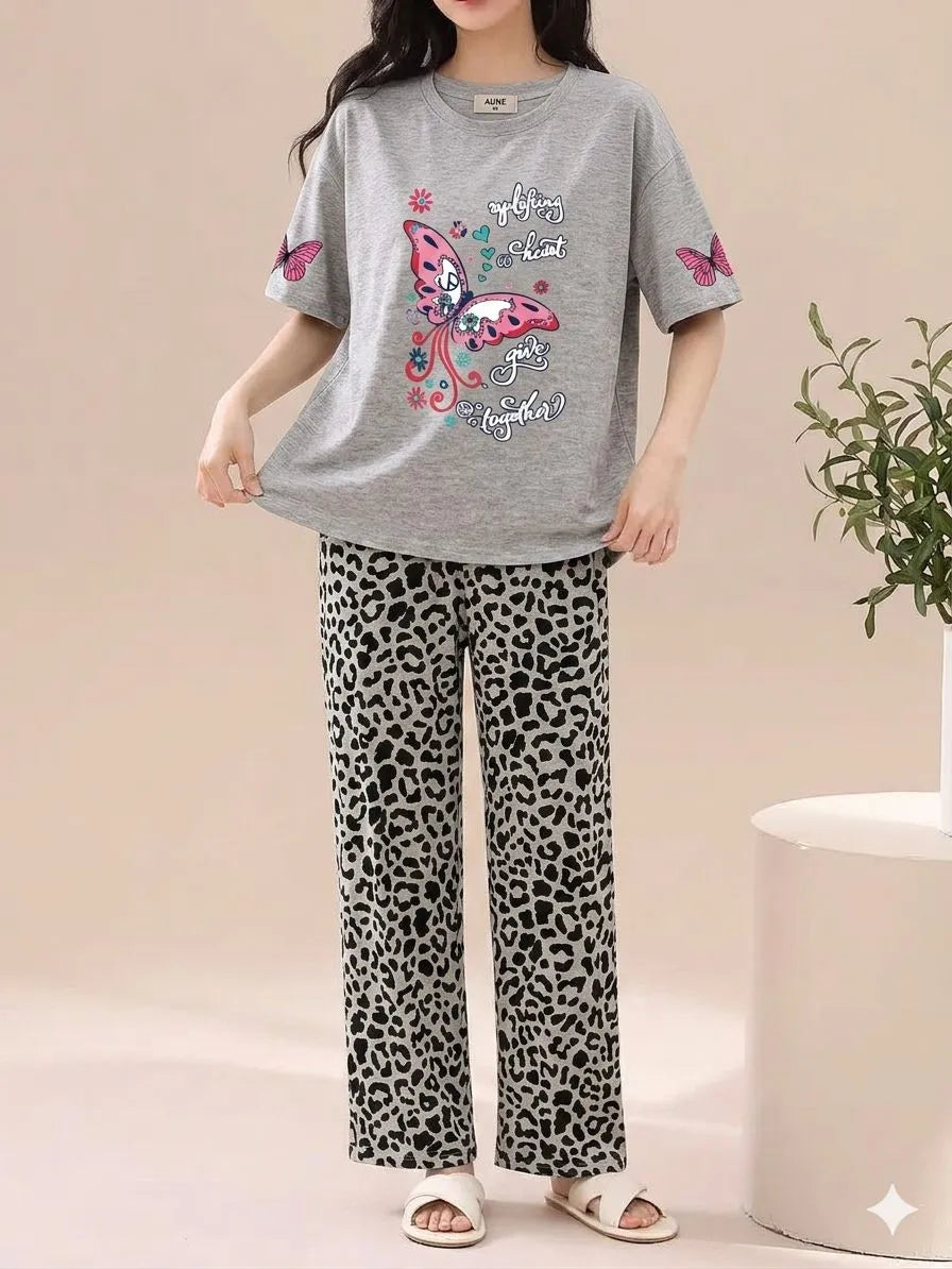2 Pcs Women's Stitched Jersey Printed Night Suit