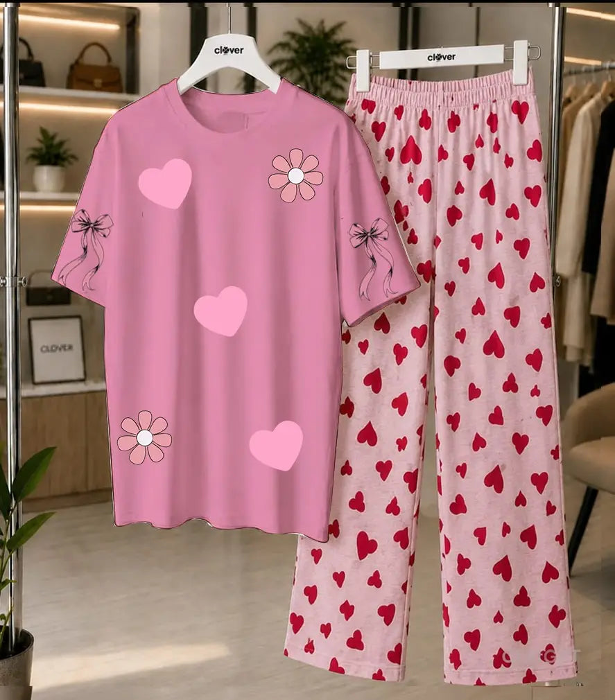 2 Pcs Women's Stitched Jersey Plain Night Suit