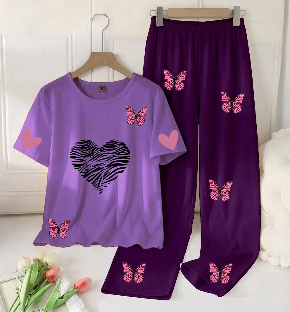 2 Pcs Women's Stitched Cotton Jersey Printed Night Suit