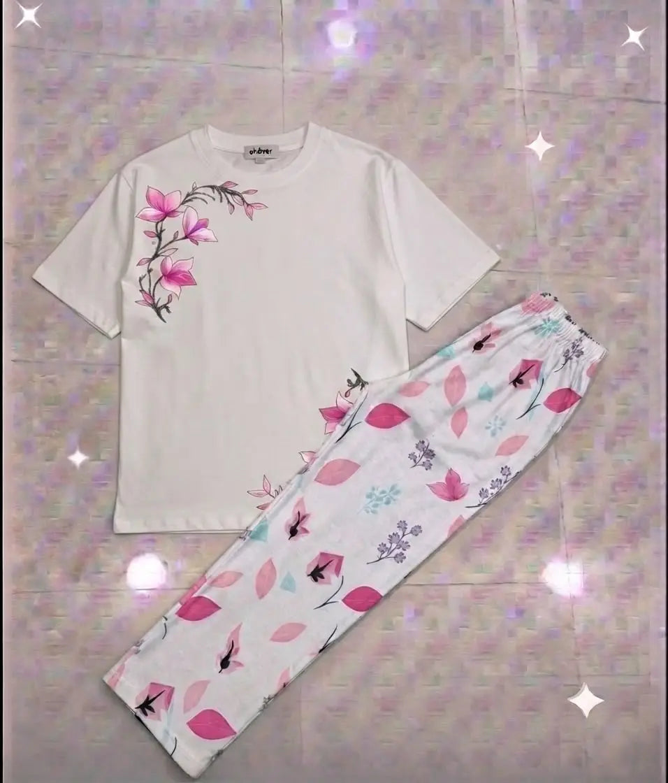 2 Pcs Women's Stitched Cotton Jersey Printed Night Suit