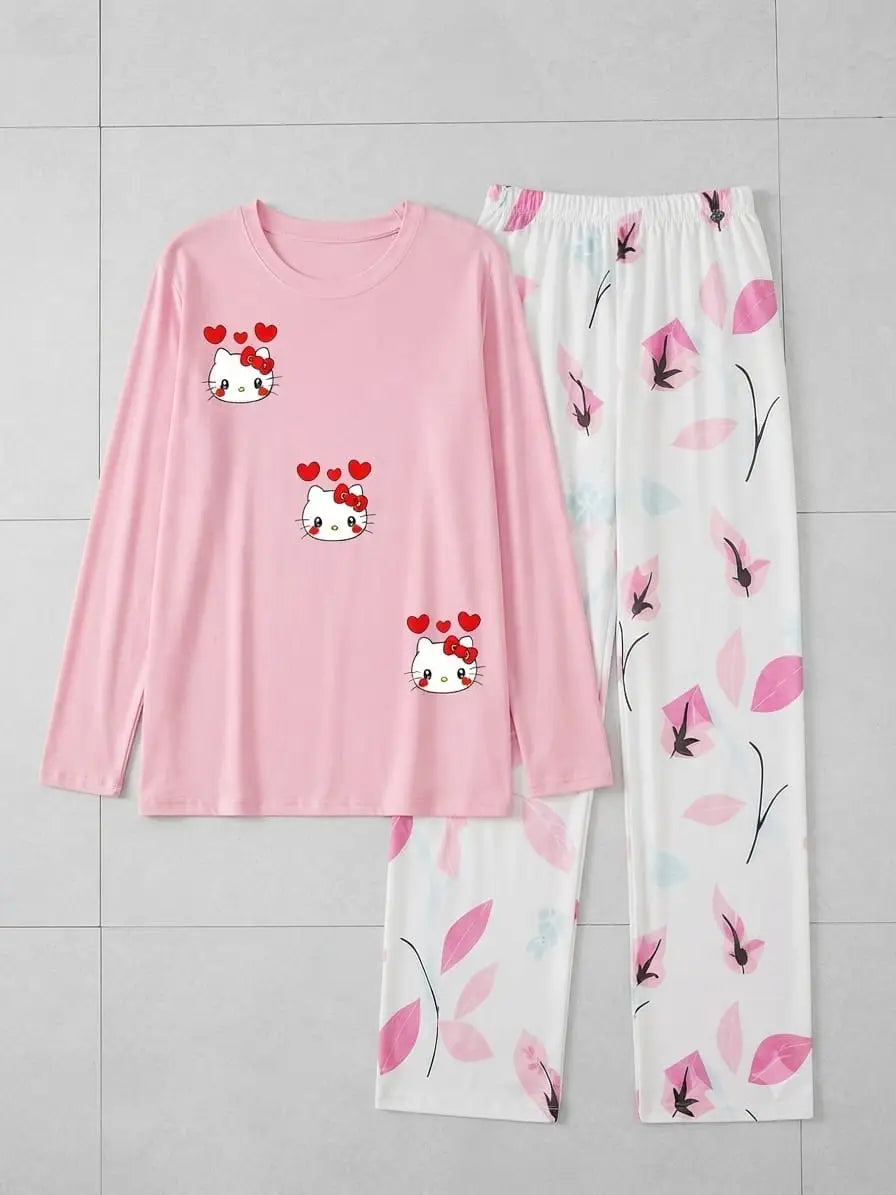 2 Pcs Women's Stitched Jersey Printed Night Suit