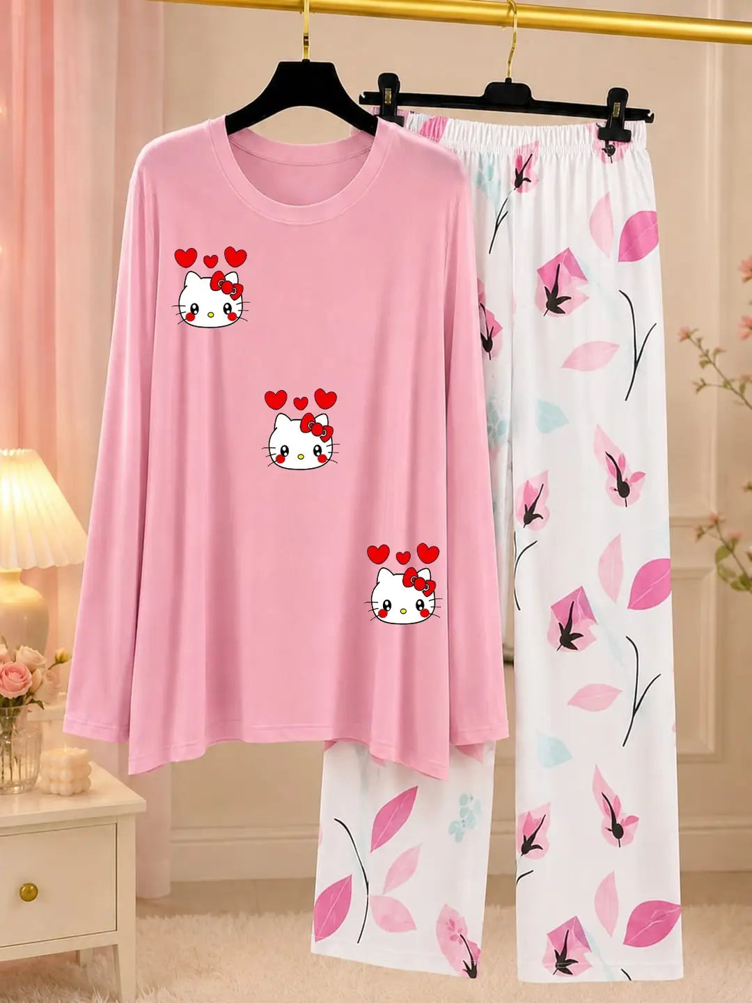 2 Pcs Women's Stitched Jersey Printed Night Suit