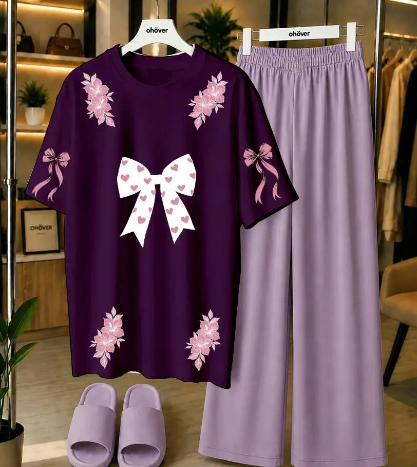 2 Pcs Women's Stitched Jersey Printed Night Suit