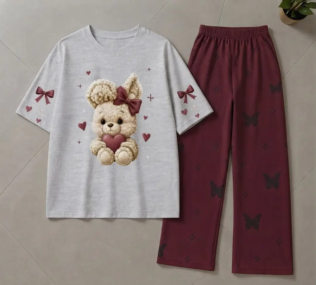 2 Pcs Women's Stitched Jersey Printed Night Suit