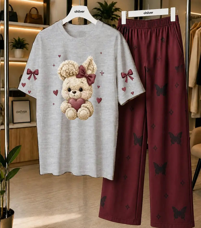 2 Pcs Women's Stitched Jersey Printed Night Suit