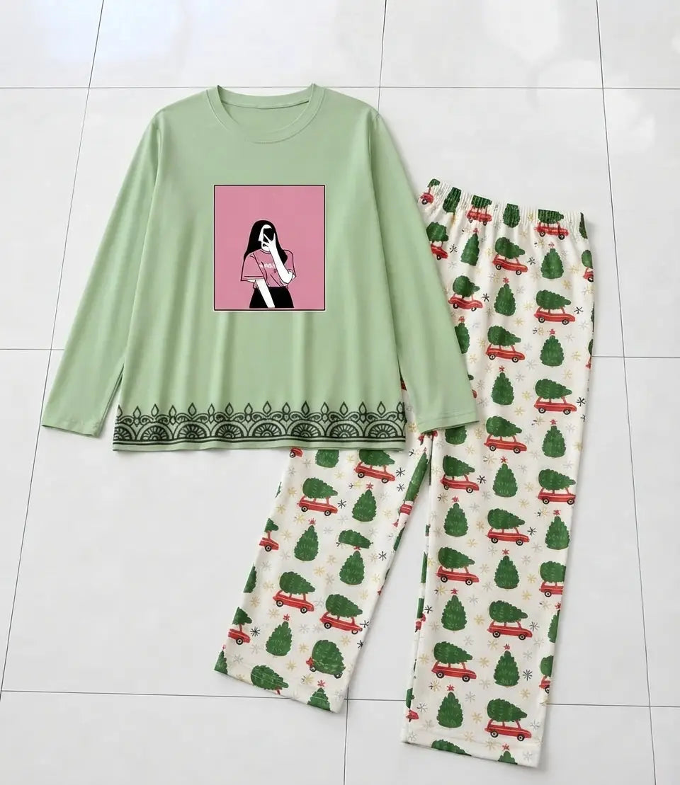 2 Pcs Women's Stitched Cotton Jersey Printed Night Suit