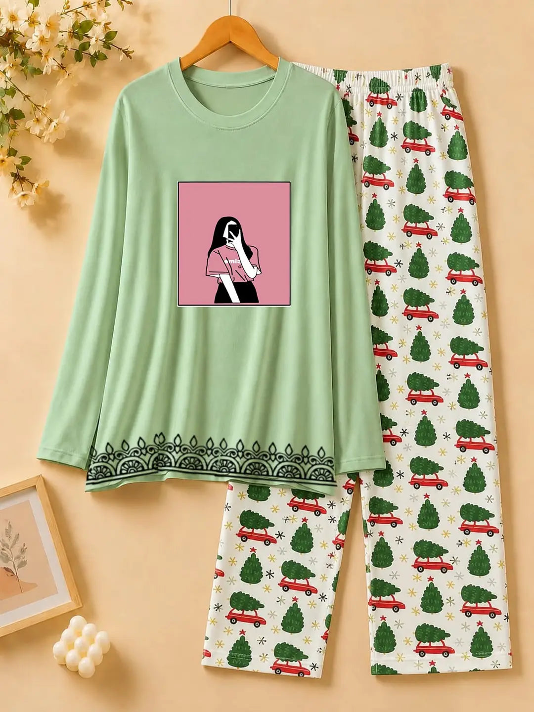 2 Pcs Women's Stitched Cotton Jersey Printed Night Suit