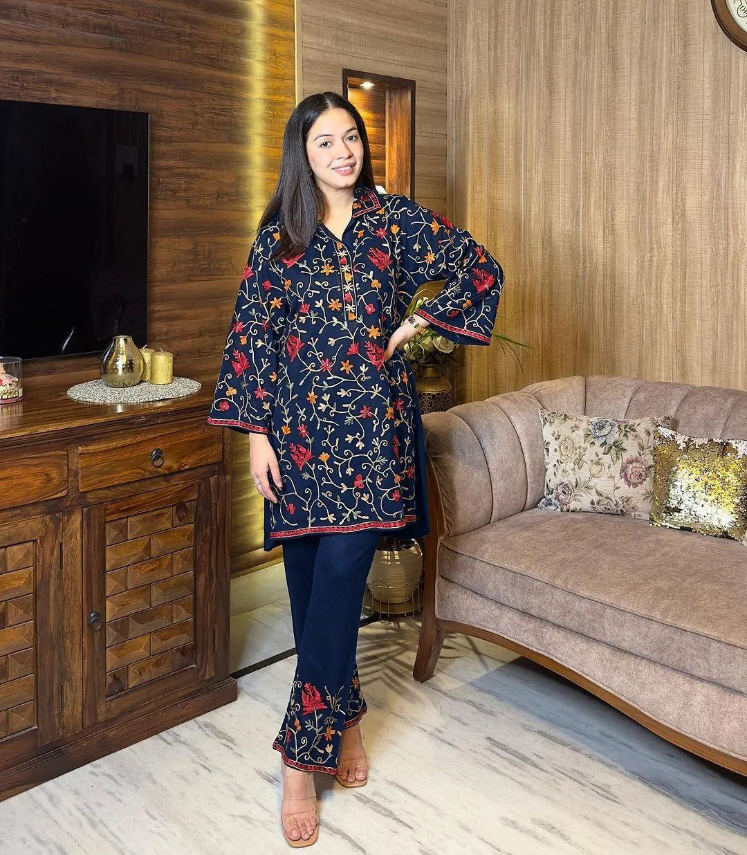 Heavy Multi Embroidered Women Kurta Trouser Set