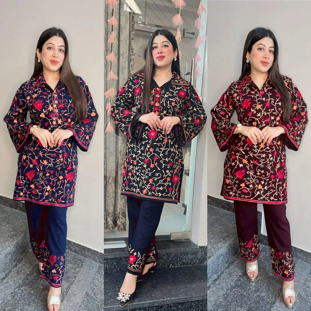 Heavy Multi Embroidered Women Kurta Trouser Set