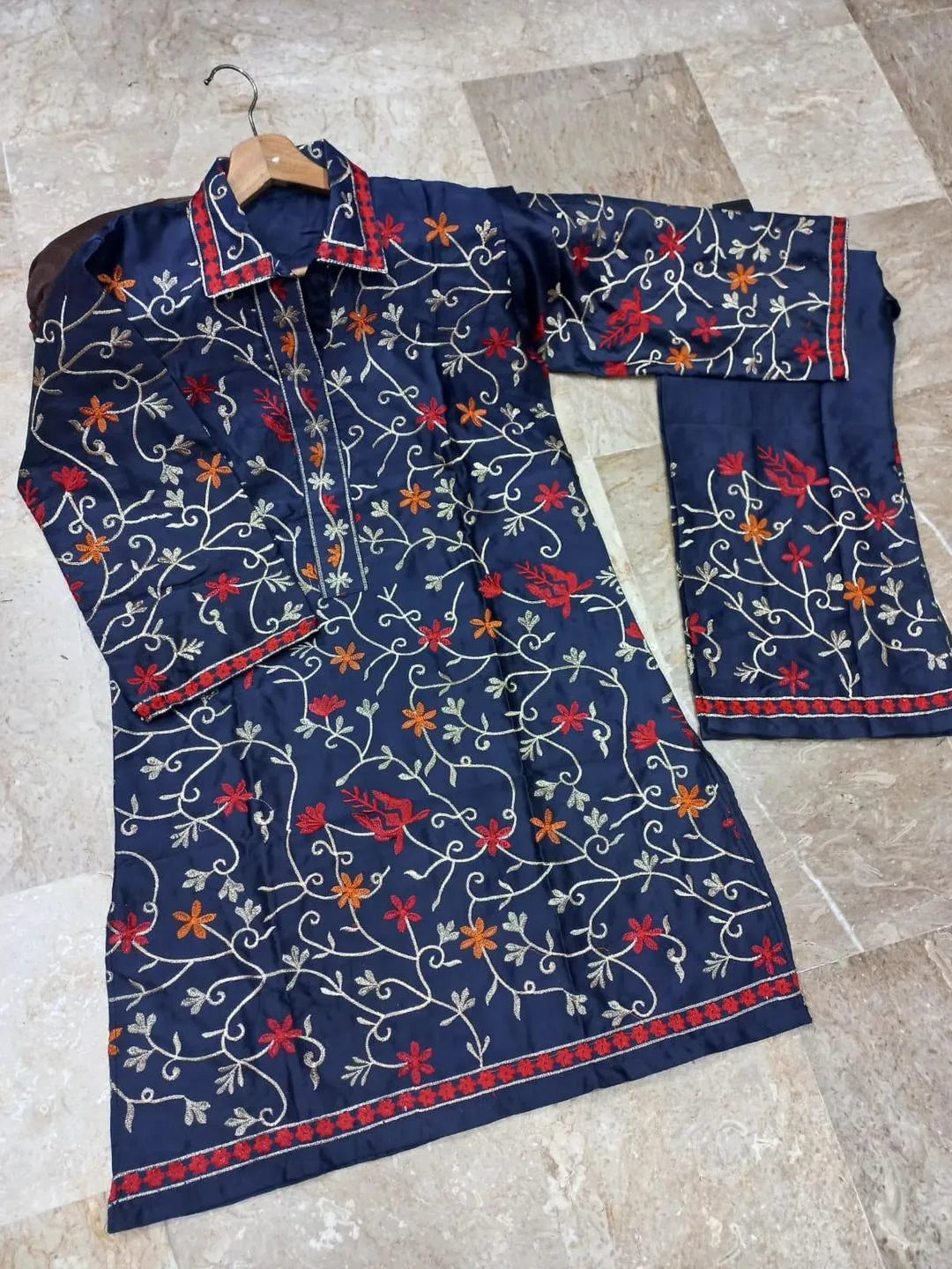 Heavy Multi Embroidered Women Kurta Trouser Set