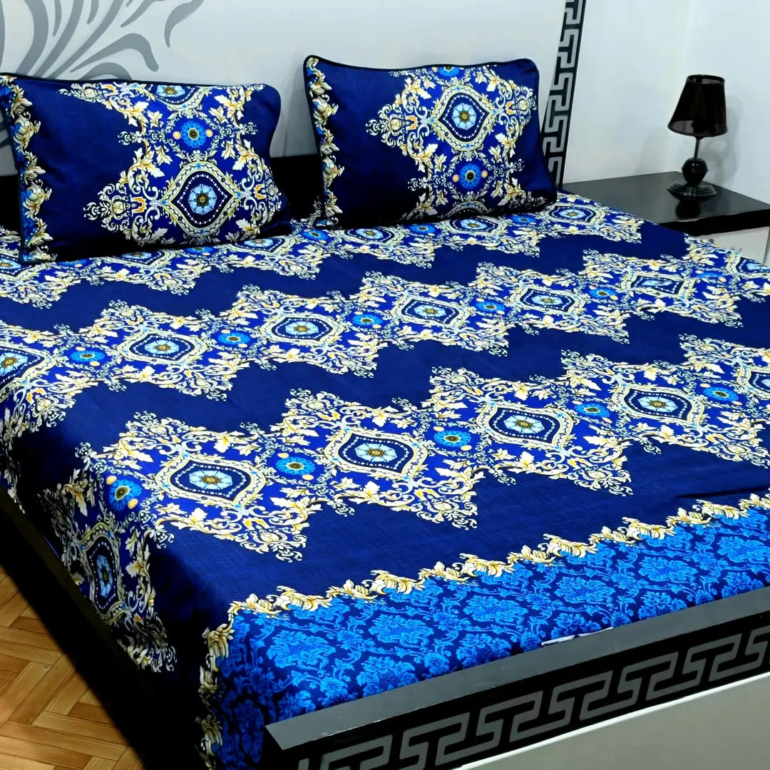 3 Pcs Crystal Cotton Printed Double Bedsheet