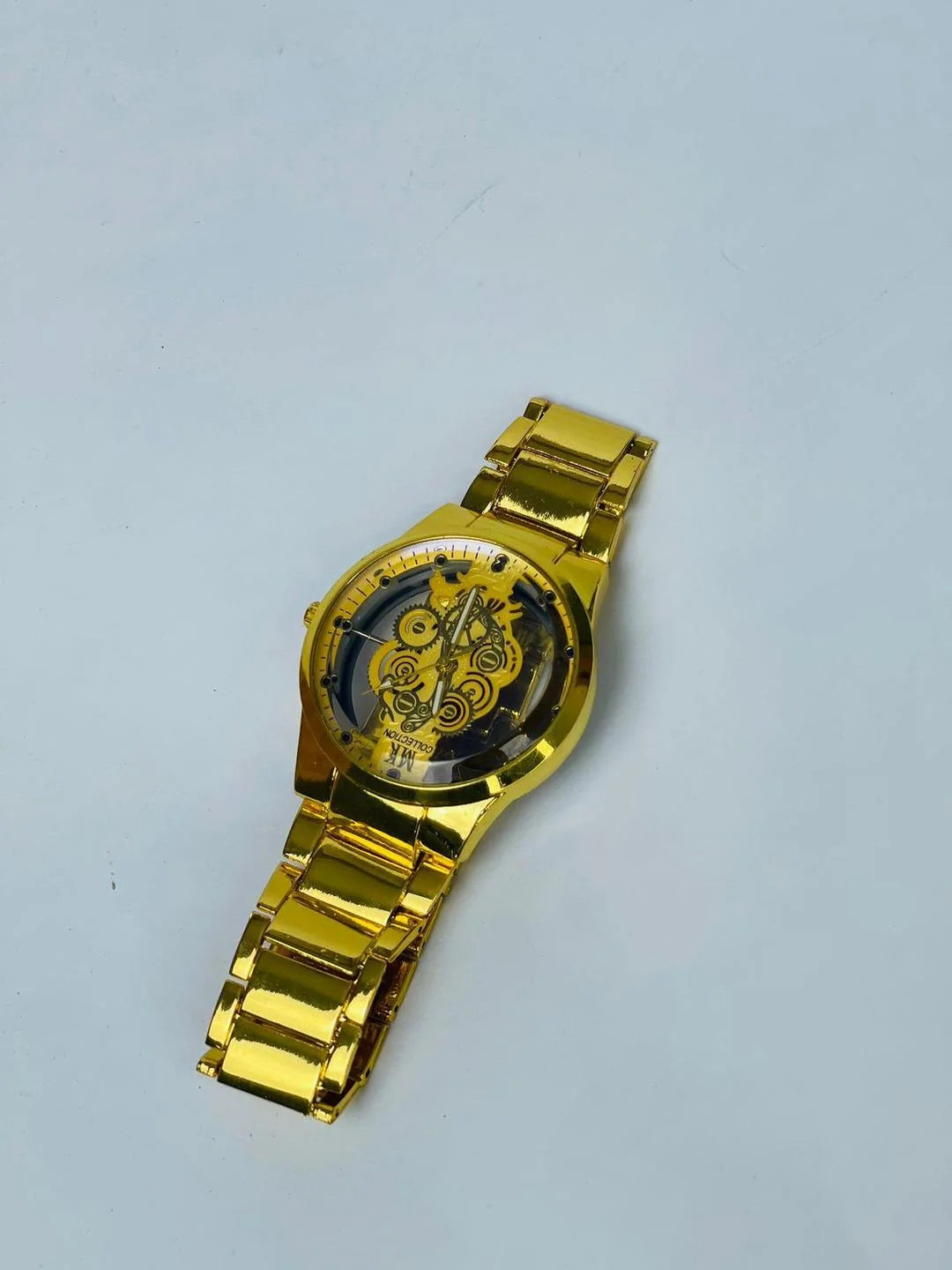 Golden Stainless Steel Men's Watch with Open Face Dial