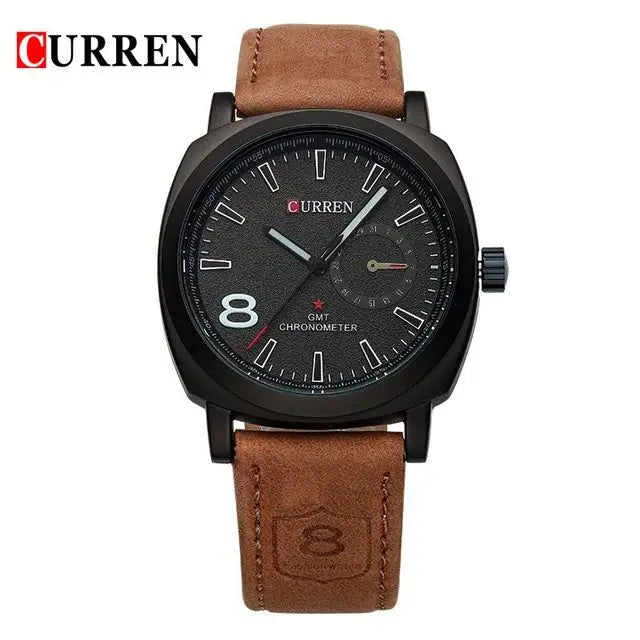 Curren Men's Leather Strap Quartz Watch – Luxury Analog Waterproof Fashion Wrist Watch for Men