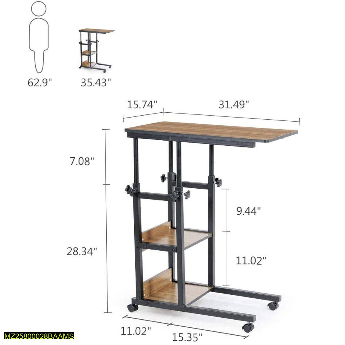 Adjustable Wooden Laptop Table with Wheels