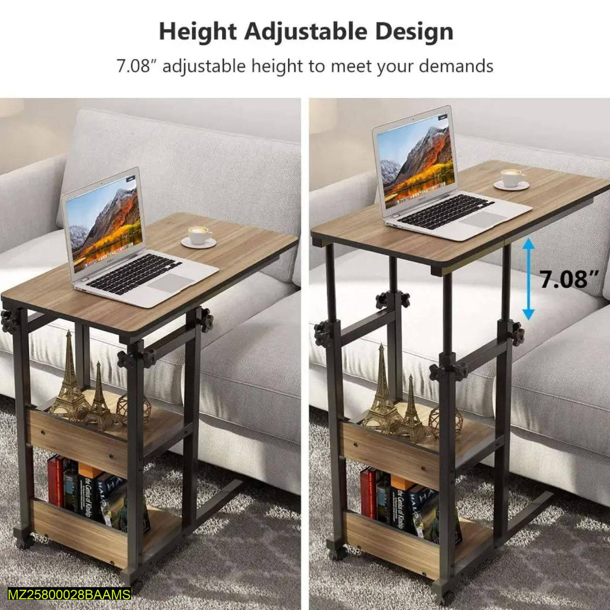 Adjustable Wooden Laptop Table with Wheels