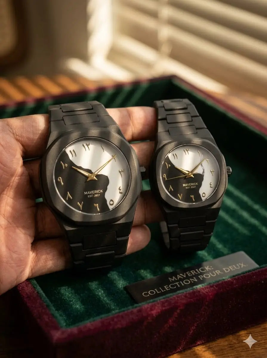 Matching Couple Watch Set – Elegant Black Octagon Design ??