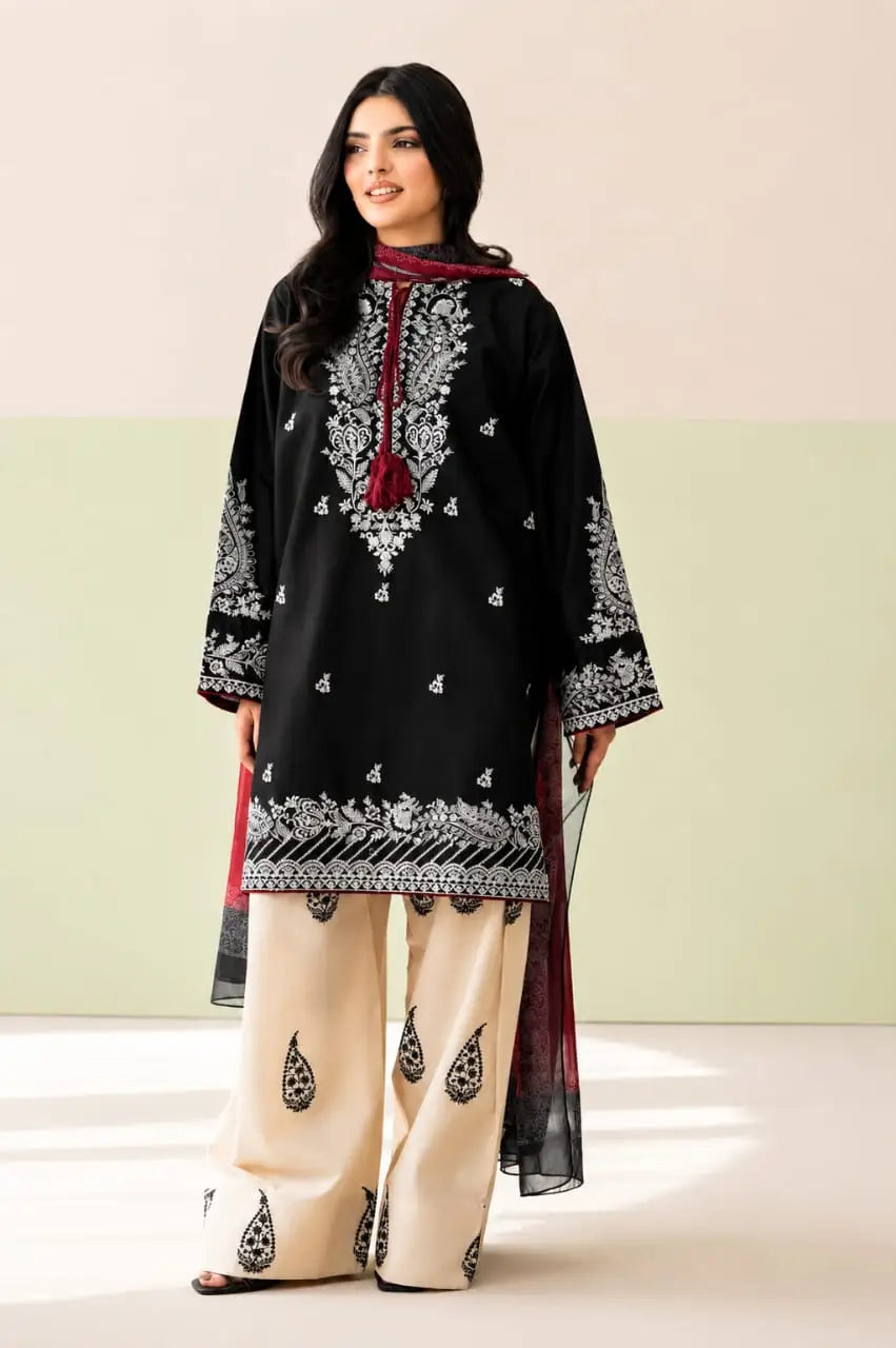 3 Pcs Women's Unstitched Embroidered Suit
