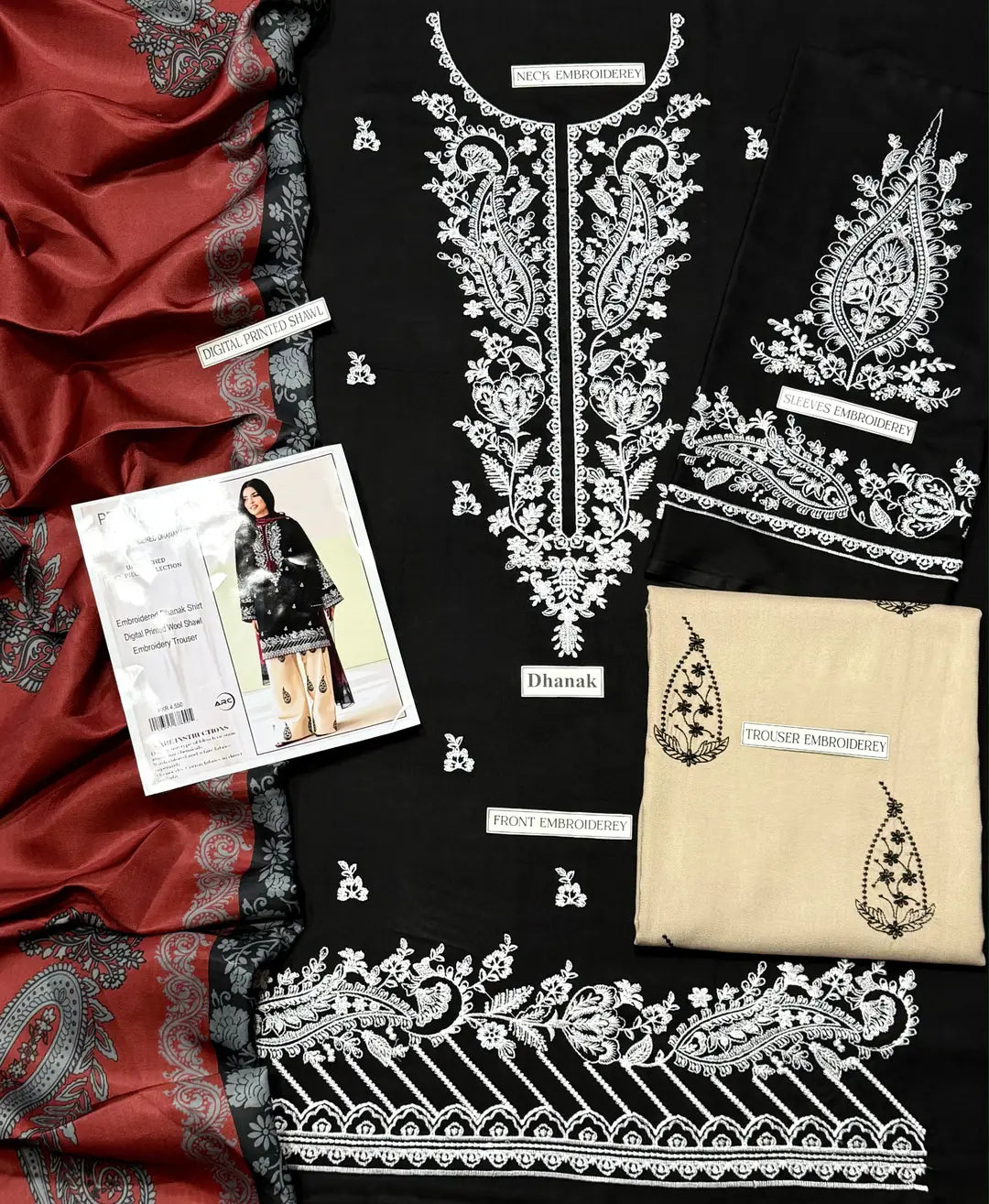 3 Pcs Women's Unstitched Embroidered Suit