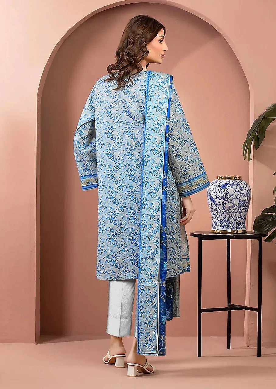 Blue Floral Printed 3-Piece Linen Suit for Women