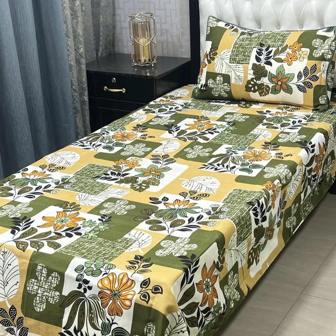 Single Bed Sheet Set Crystal Cotton Floral Green Yellow