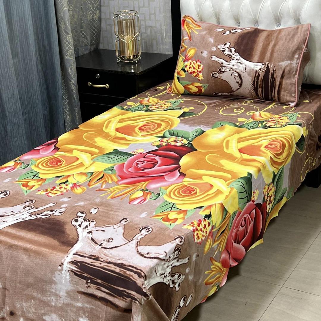 Crystal Cotton Single Bedsheet Set with Floral Crown Print