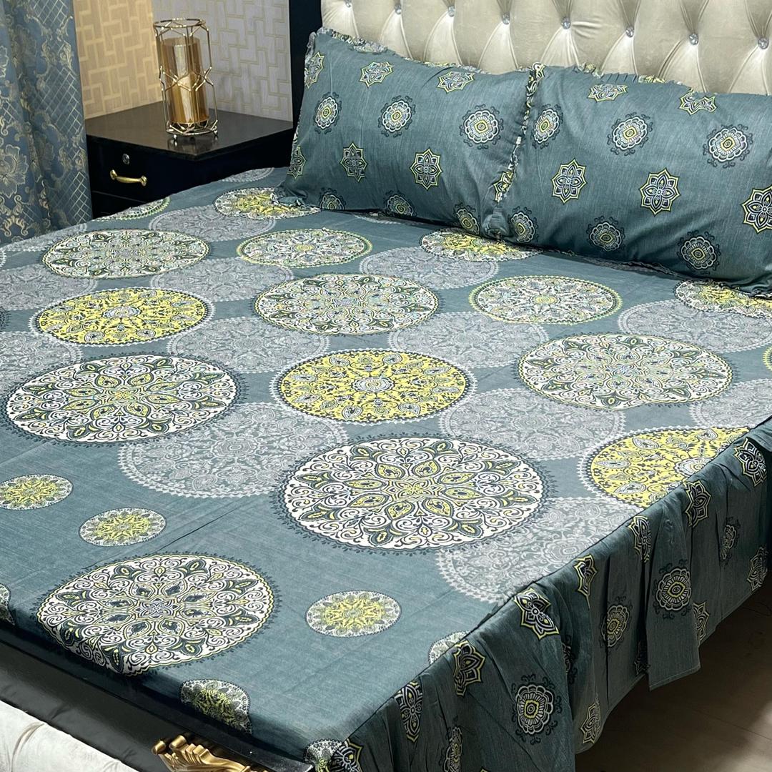 Cotton Sylonica Bedsheet Set Grey Yellow Mandala Double Size