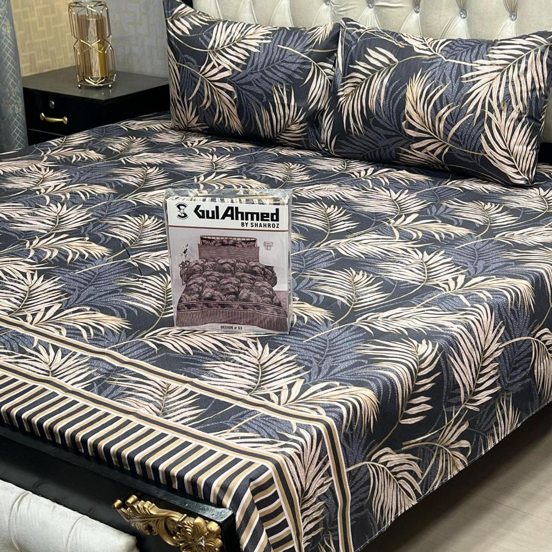 Double Bedsheet Set Tropical Leaf Print Cotton Mix