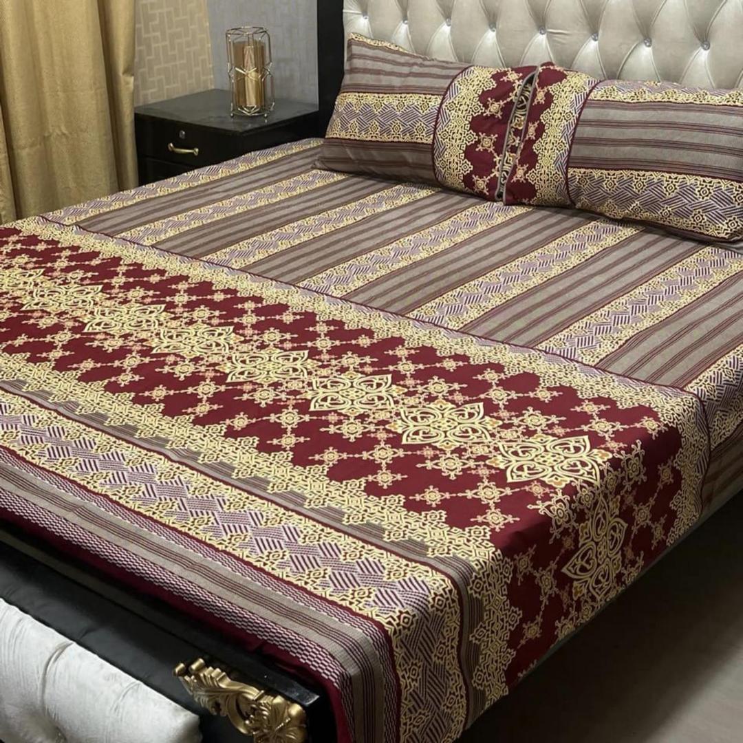 Double Bedsheet Set Brown Golden Crystal Cotton 3Pcs