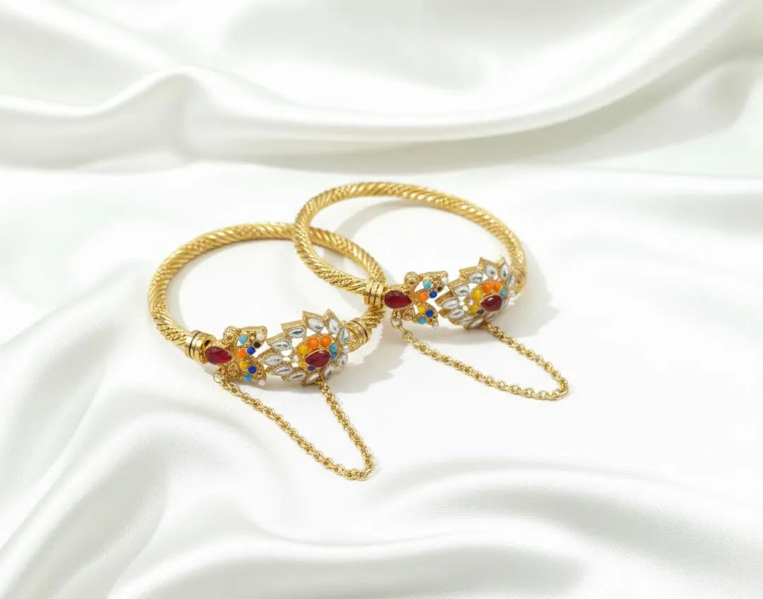 Gold Toned Gemstone Bangles Set for Weddings & Parties