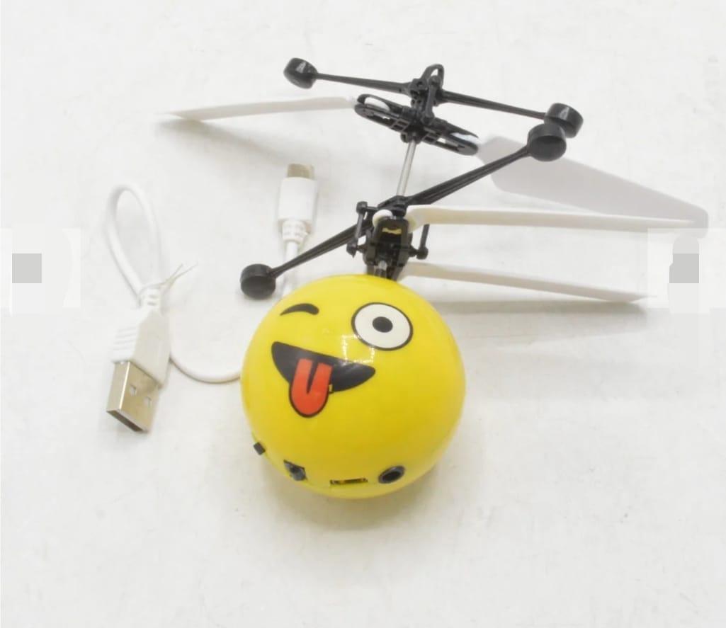 Emoji Flying Ball Yellow Plastic Toy with USB Cable