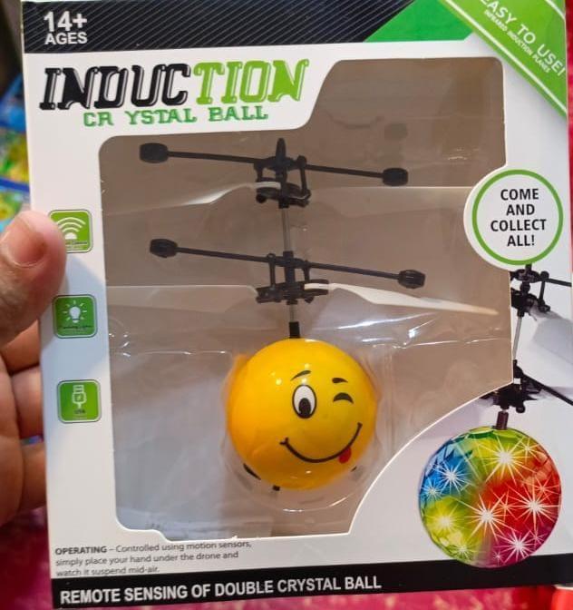 Emoji Flying Ball Yellow Plastic Toy with USB Cable