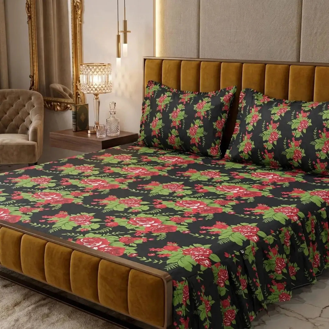 3 Pcs Cotton Salonica Frill Double Bedsheet