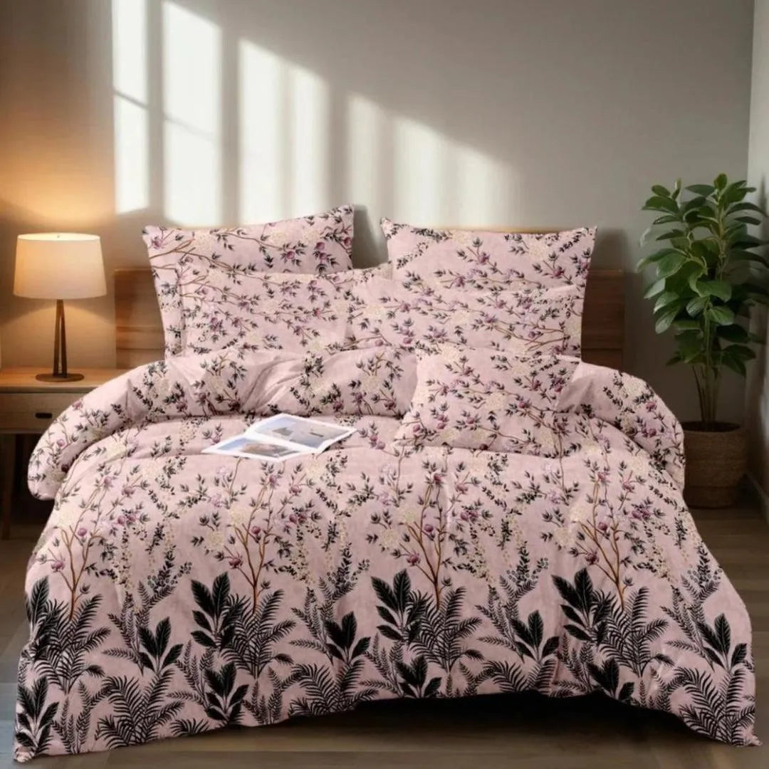 Pink Floral Cotton Bedsheet Set for Double Bed