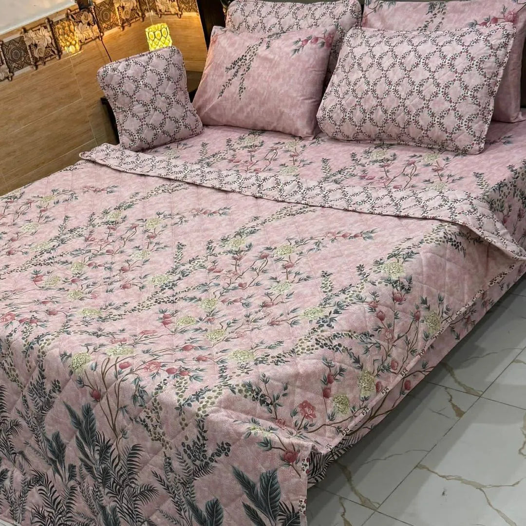Pink Floral Cotton Bedsheet Set for Double Bed
