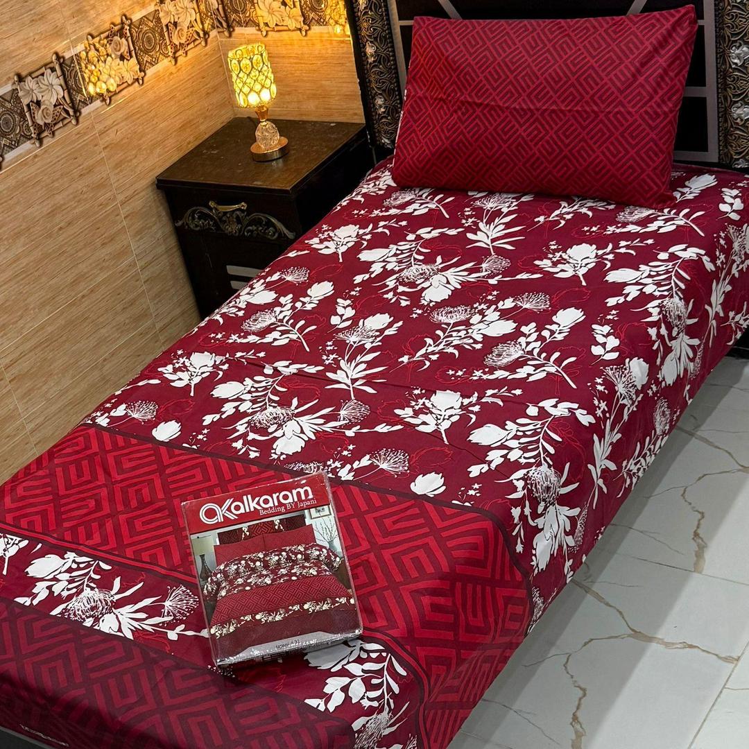 Red Floral Mix Cotton Bedsheet Set Single Bed