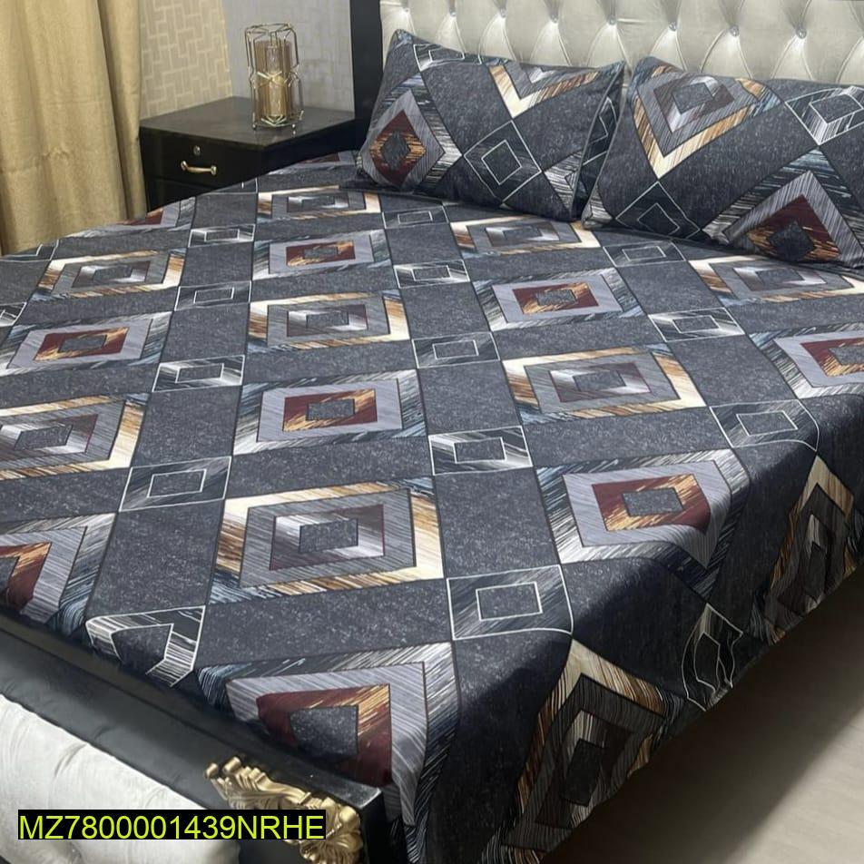Crystal Cotton Printed Double Bedsheet Set Grey 3-Piece