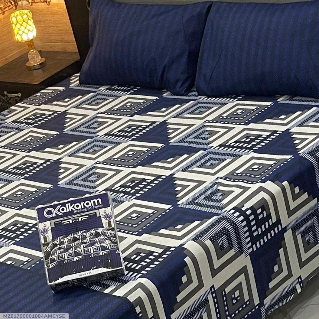 Double Bedsheet Set Cotton Salonica Navy White Geometric Print