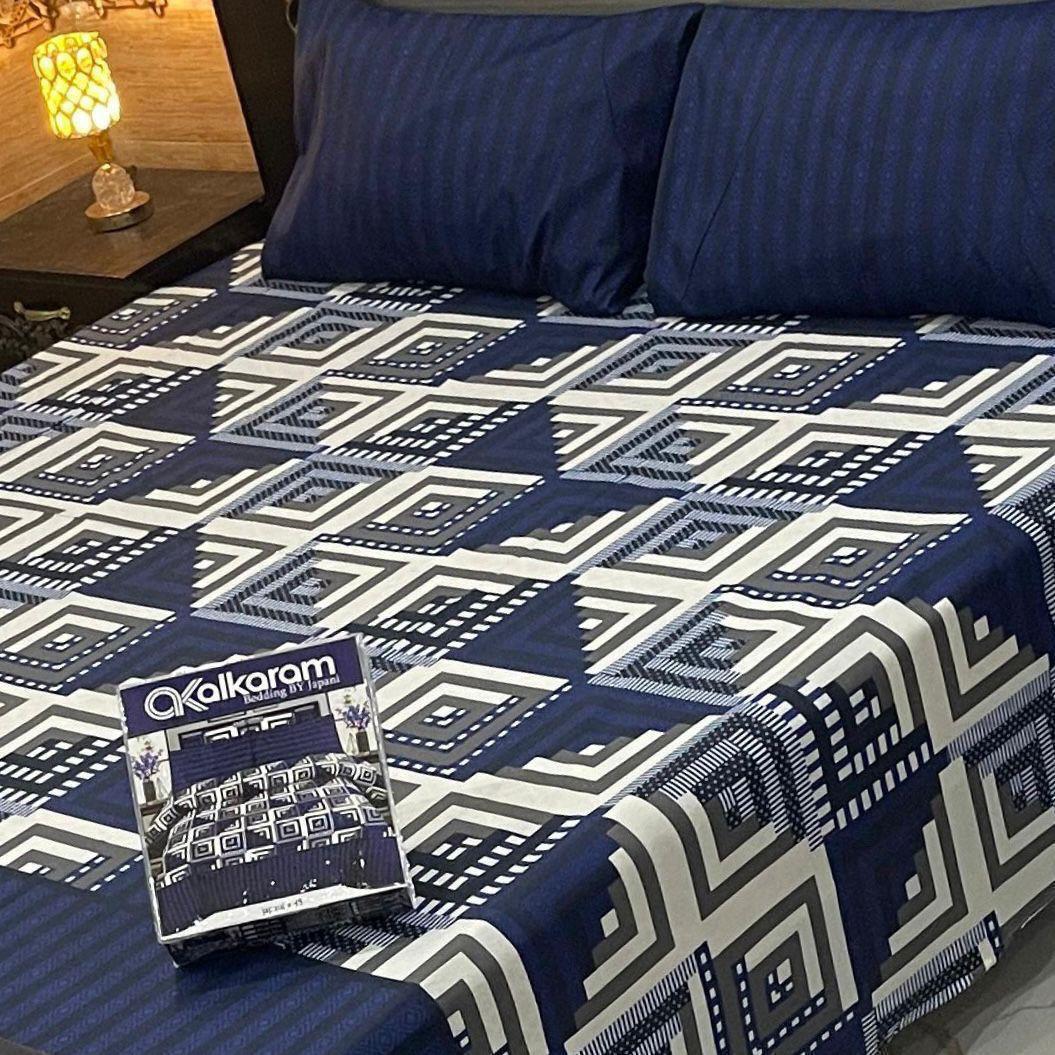 Double Bedsheet Set Cotton Salonica Navy White Geometric Print