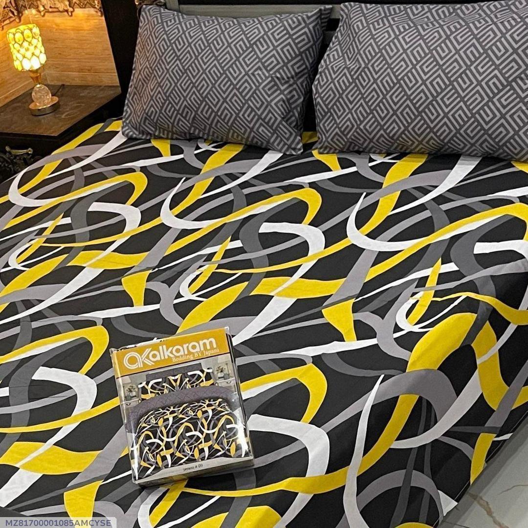 Double Bedsheet Set Cotton Salonica Black Yellow Gray Print