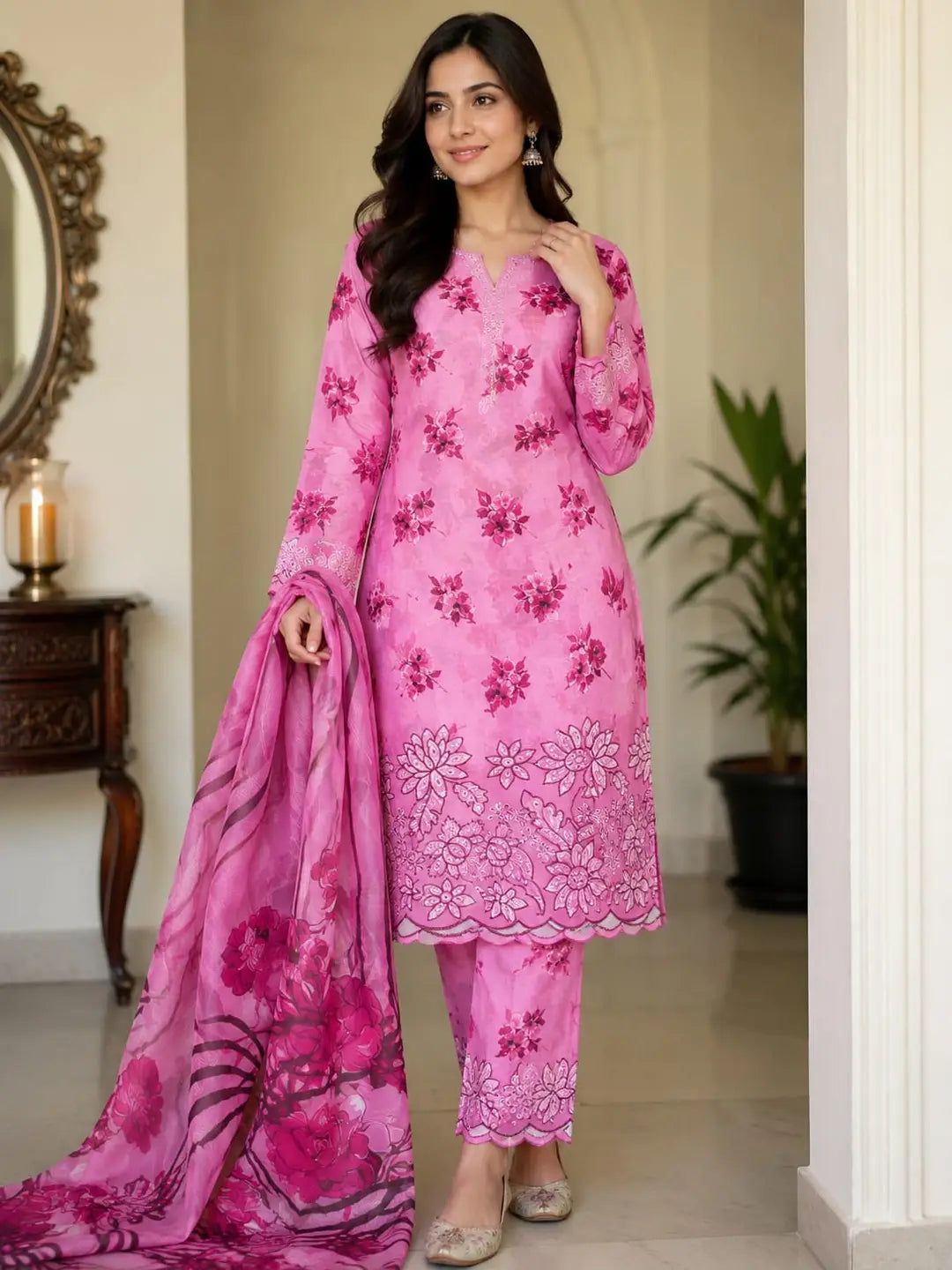3 Pcs Women's Unstitched Printed Suit
