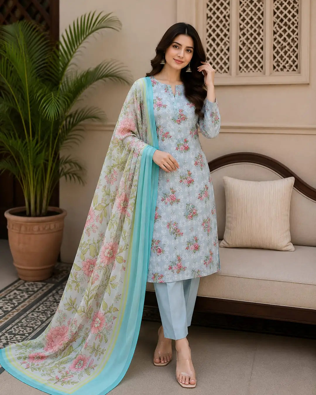 3 Pcs Women's Unstitched Printed Suit