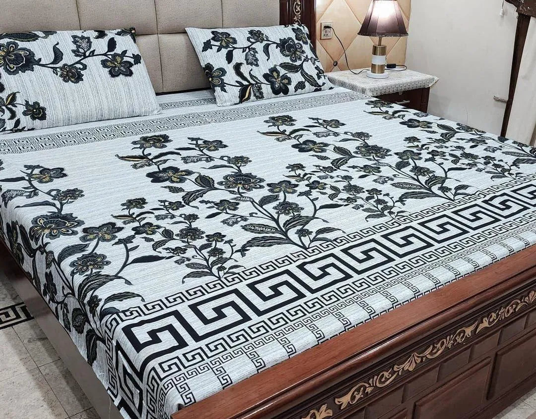 Crystal Cotton Floral Bedsheet Set Double Bed 3 Pcs
